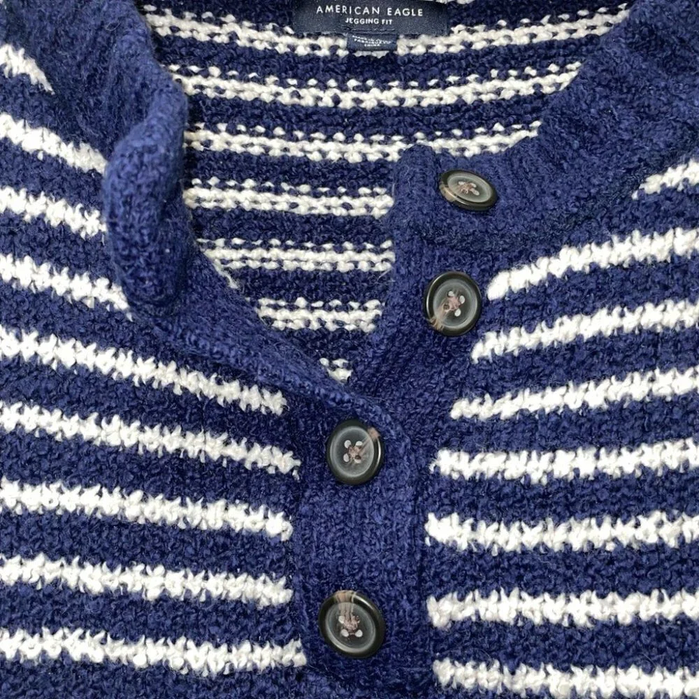 American Eagle Sweater Jegging Fit Oversized Striped Pullover Henley Boxy Top L